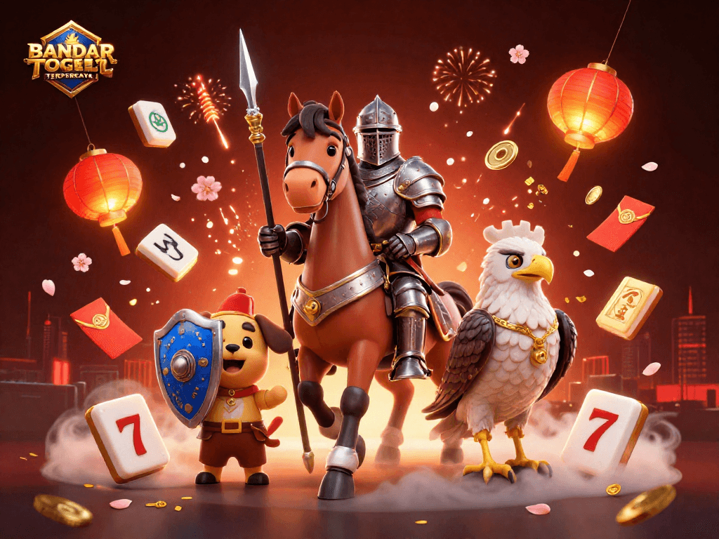 BANDAR TOGEL TERPERCAYA showcases vibrant slot gaming excitement with knights and lanterns