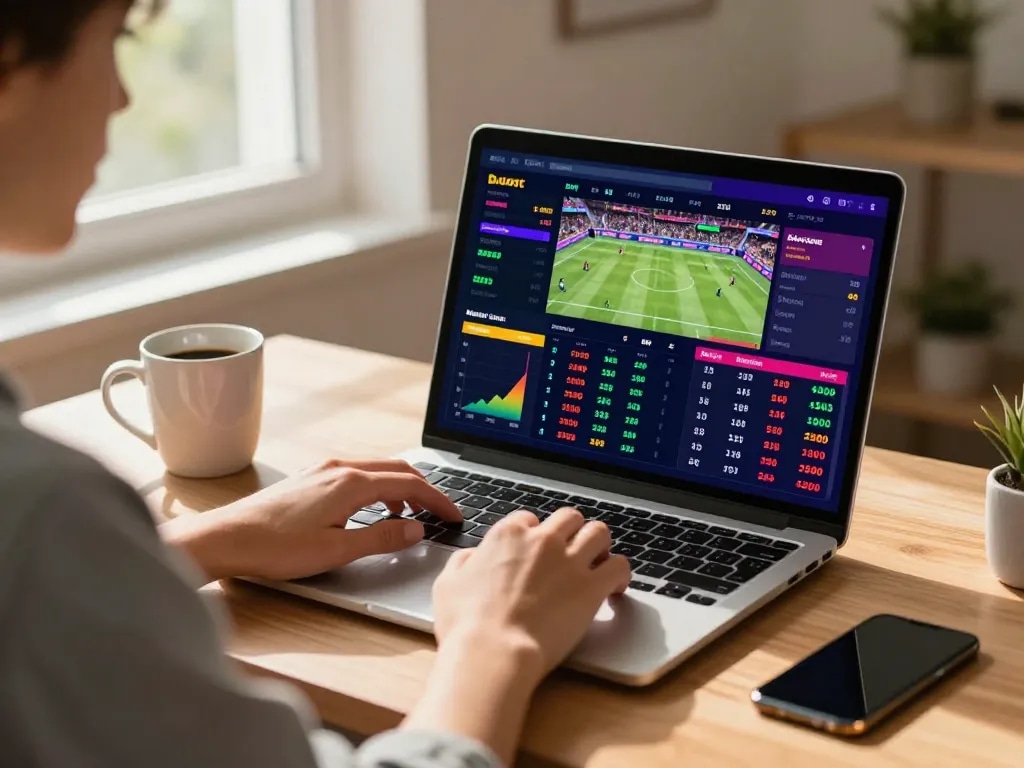 Engaging scene of sky88 com user placing bets on live sports events, showcasing excitement and strategic engagement.
