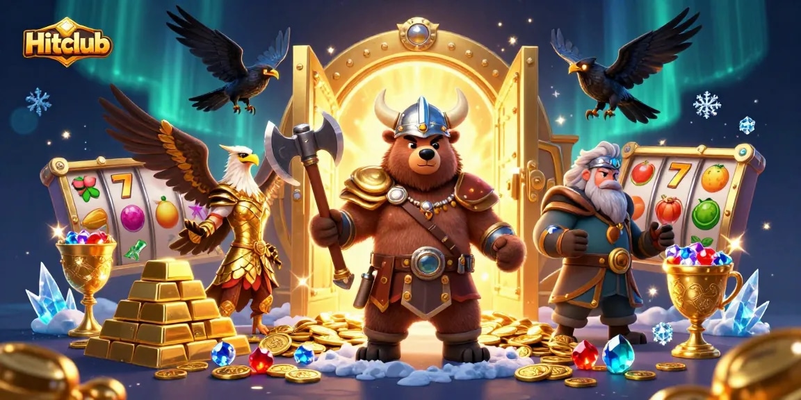 Engage with Hitclub's thrilling 3D casino adventure featuring a Viking bear and Valkyrie eagle.