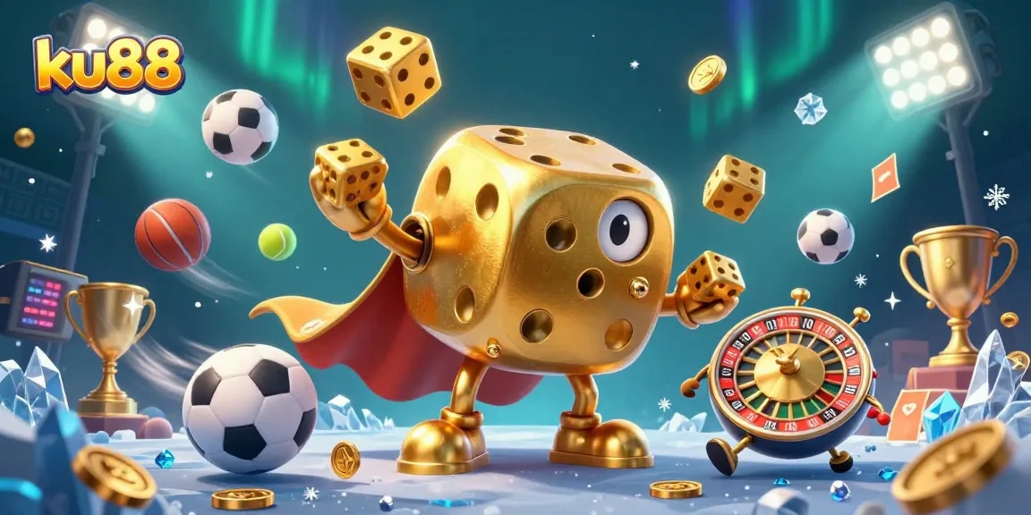 Engage with ku88 by exploring dynamic gaming action featuring golden dice and sports elements.