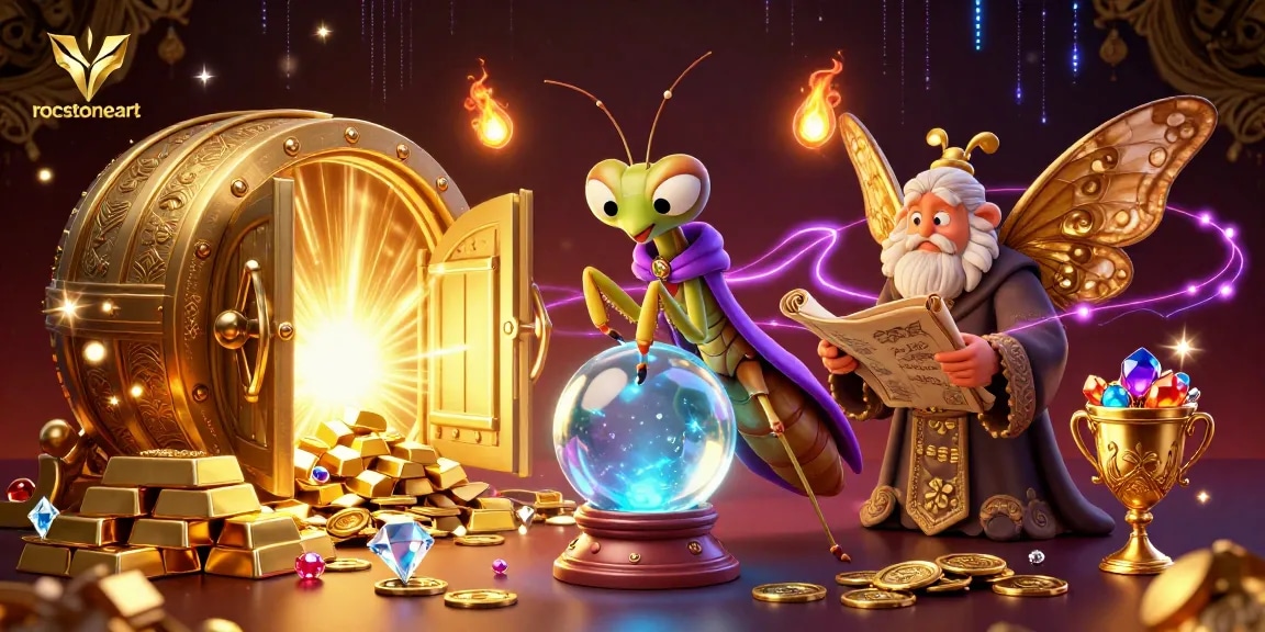 Experience the thrill of rocstoneart with vibrant 3D casino elements, gems, and characters unfolding exciting gaming opportunities.