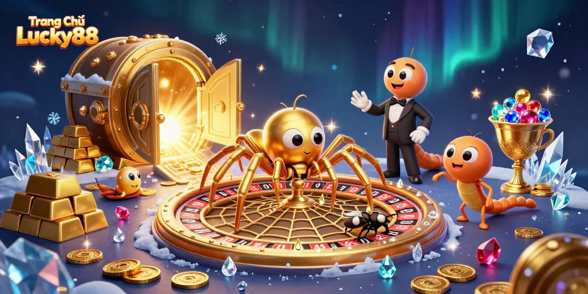 Experience winning possibilities with Trang Chủ Lucky88 as a golden spider spins a roulette web.