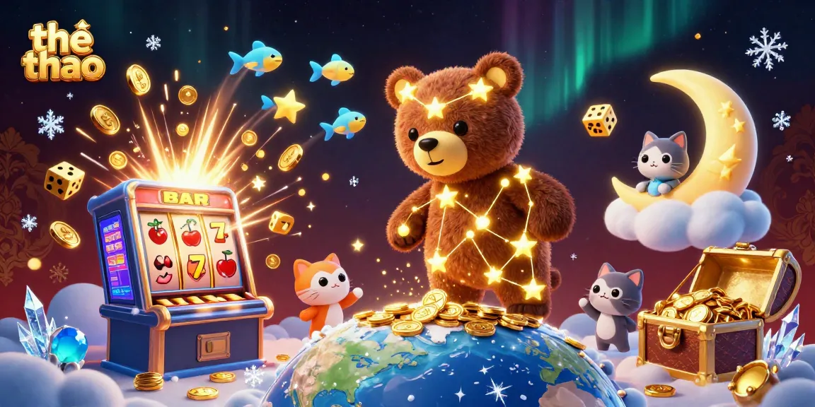 Engage in thể thao gaming with vibrant slots, jackpots, and cosmic treasures in 3D illustration
