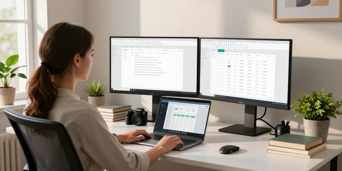 Download WPS Office in a modern home office workspace with dual monitors, sleek design, and productivity elements.