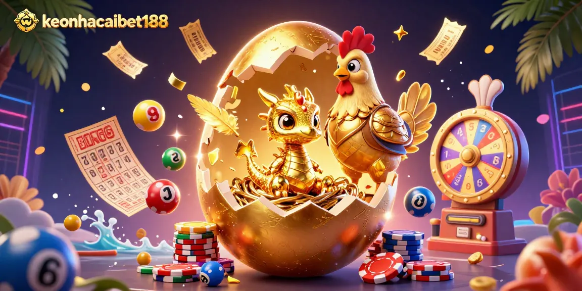Experience the excitement of keonhacaibet188 with a golden dragon amidst lottery action.