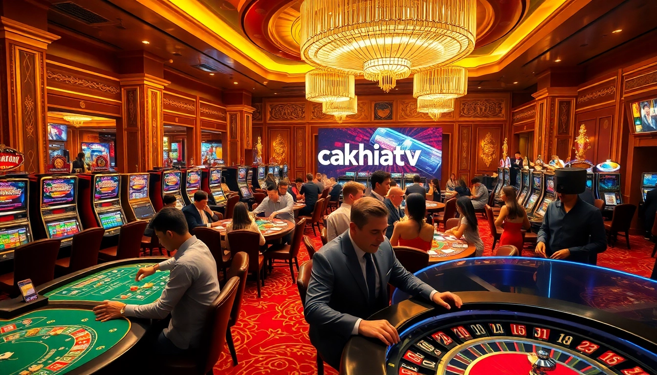 Cakhiatv showcases exciting poker games in a vibrant casino atmosphere.
