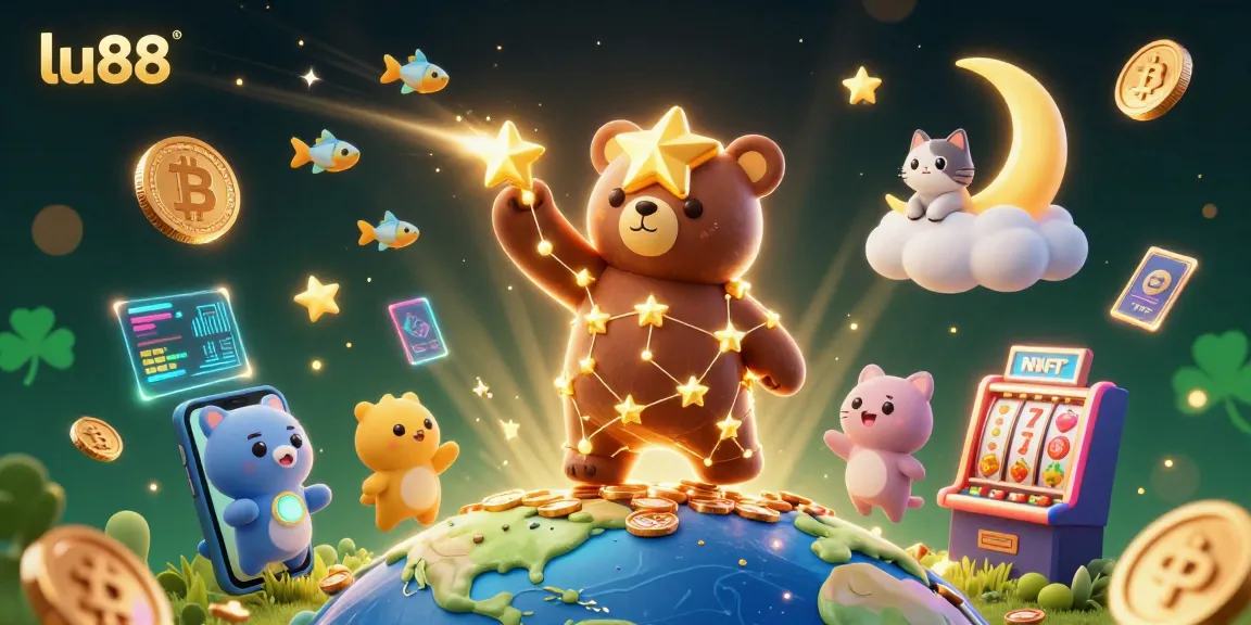 lu88 captures exciting slot game action with a constellation bear and crypto elements.