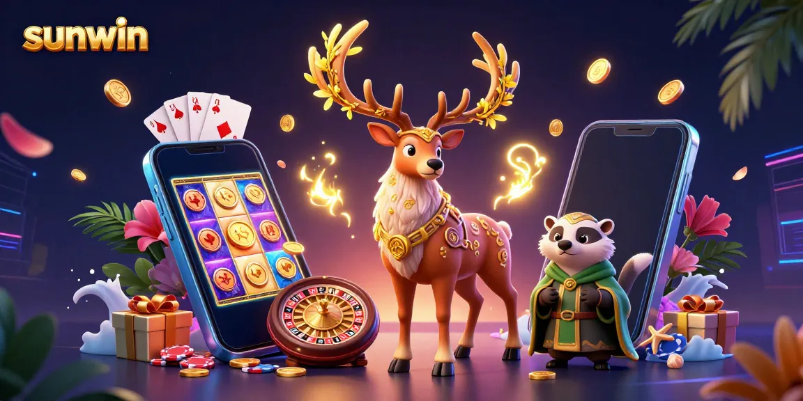Experience the thrill of winning at Sunwin with vibrant casino elements and magical characters.