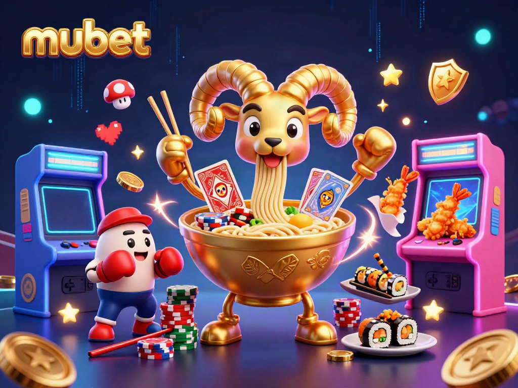 Experience the excitement of mubet with a vibrant 3D illustration showcasing unique casino characters and gaming elements.