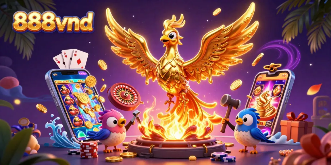 Experience thrilling gameplay at 888vnd with a golden phoenix and exciting casino elements.