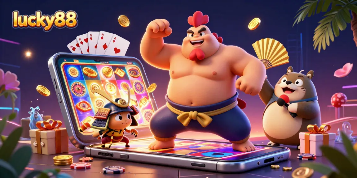 Experience big wins with lucky88 in this animated slot scene featuring vibrant casino elements.