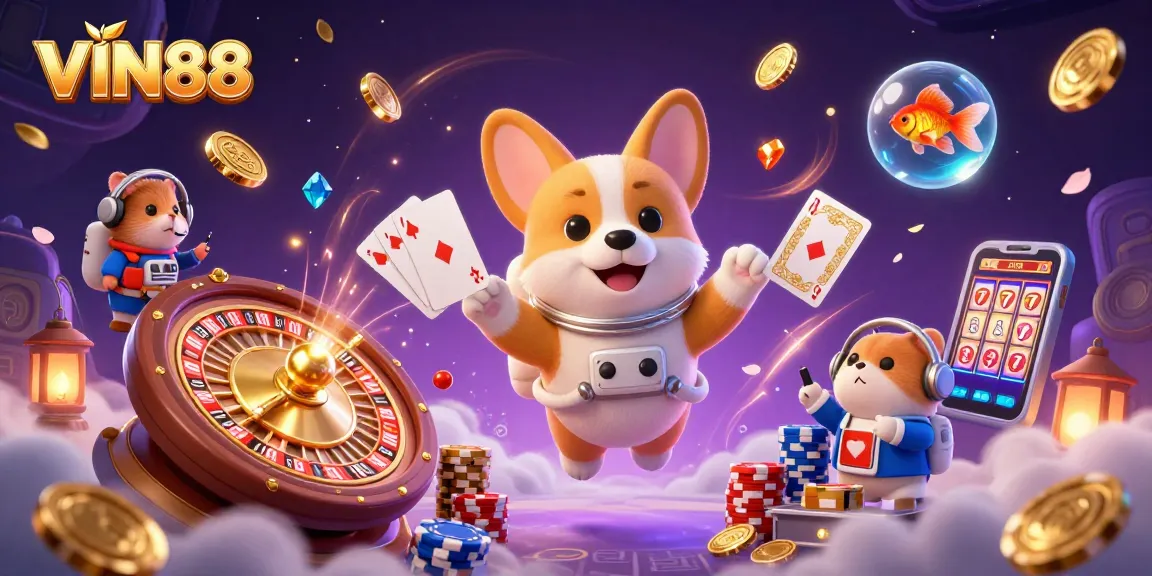 Experience thrilling gameplay with VIN88 in this vibrant, engaging space casino scene.