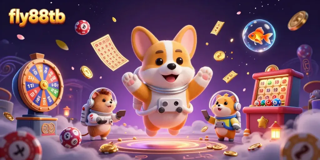 Experience thrilling adventures at fly88tb's space casino with charming characters and vibrant game elements.