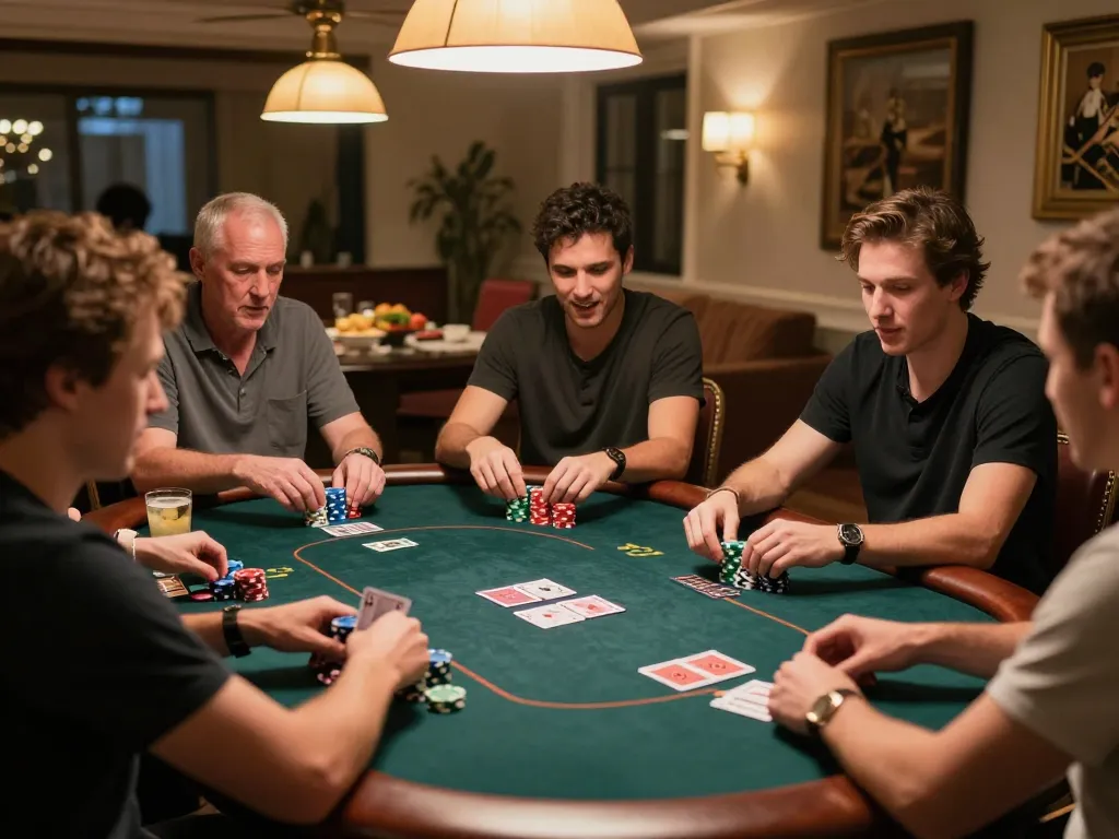 Players enjoy a thrilling poker game night at home with 789bet, showcasing strategy and excitement.