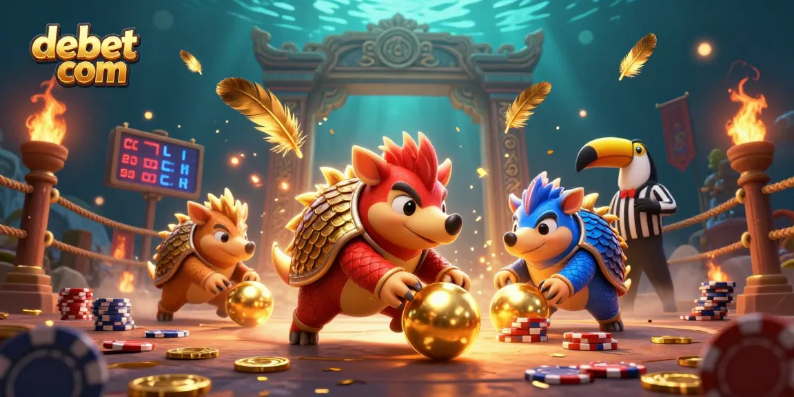 Engage in thrilling competition with debet com as pangolins bowl through casino chips in a vibrant scene.