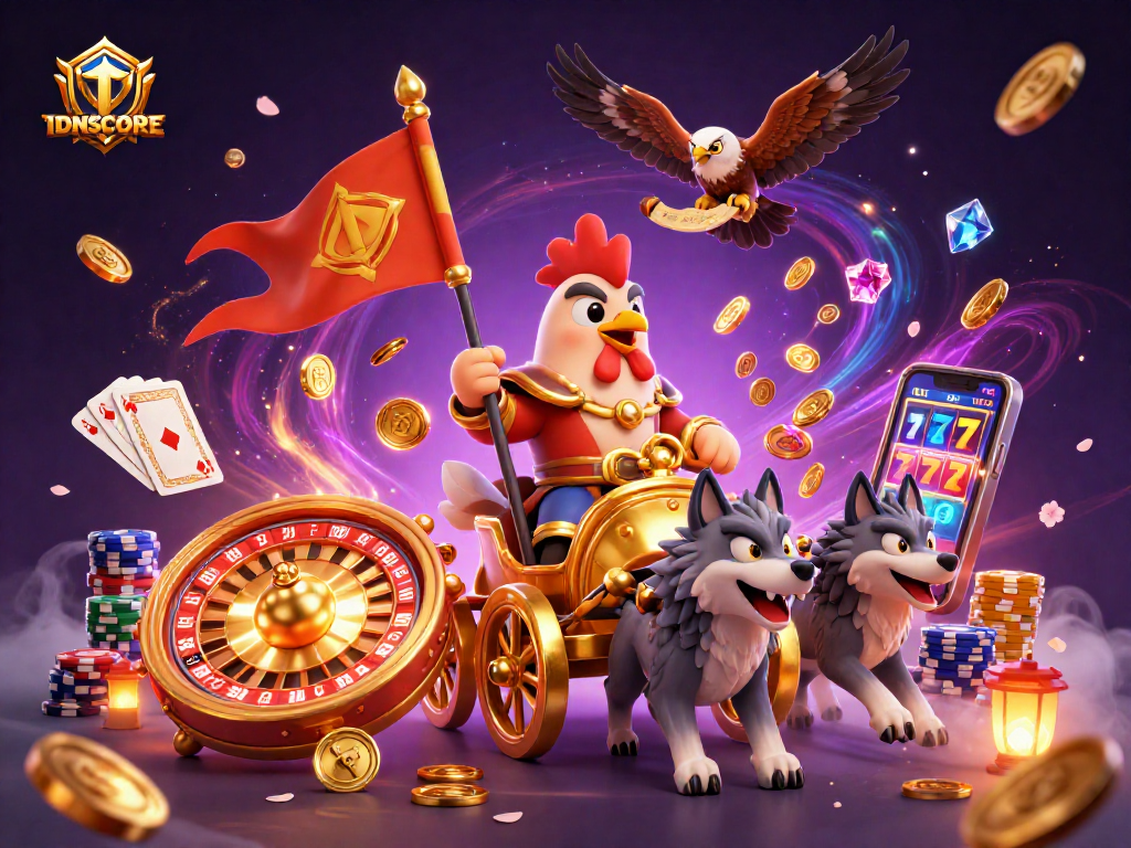 Experience IDNSCORE's gaming excitement with a rooster warlord in vibrant action!