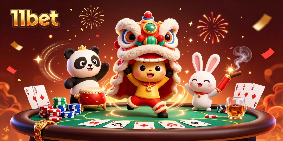 Engage in the festivities with 11bet's vibrant casino-themed 3D illustration featuring lively characters.