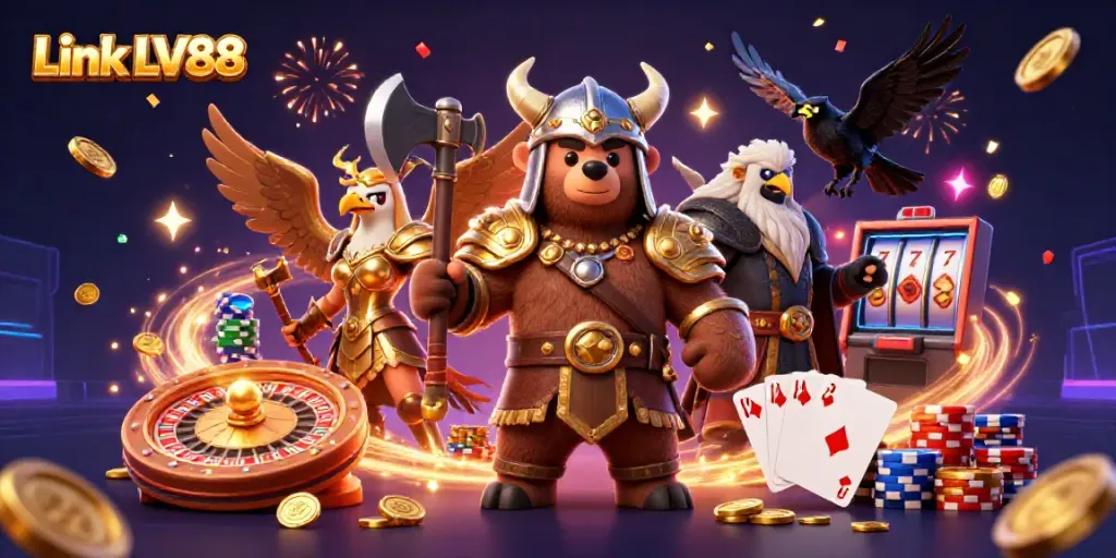 Engage in thrilling gameplay at Link LV88 with Viking berserker, Valkyrie eagle, and casino elements!