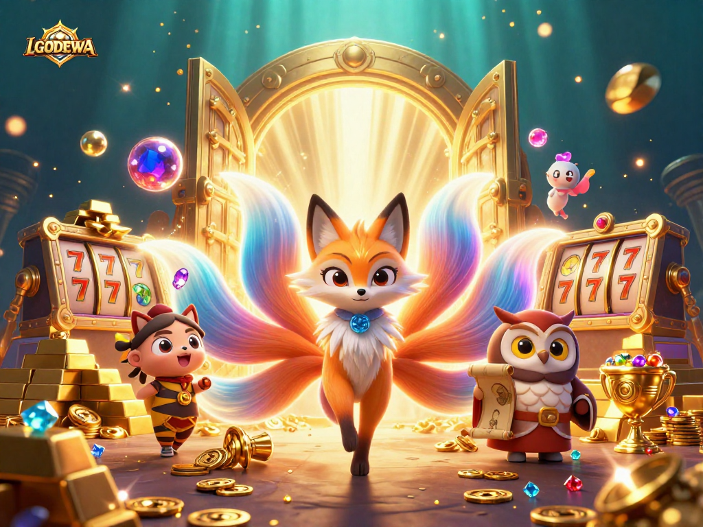 Play casino games with LGODEWA, featuring a nine-tailed fox spirit and golden treasures.