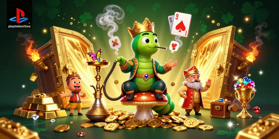 Engage with playstation2bios as you immerse in a vibrant casino scene, featuring colorful poker symbols and gold treasures.