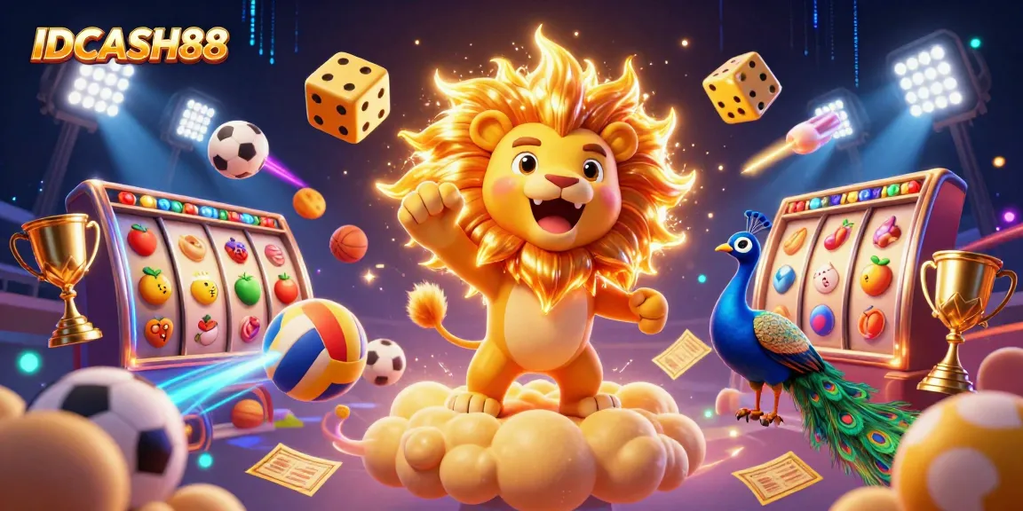 Experience the vibrant thrill of IDCASH88 with dynamic casino scenes and exciting gaming elements.