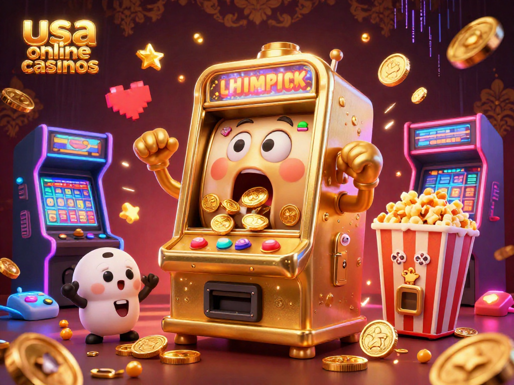 Experience thrilling gameplay at usa online casinos with a golden slot machine celebrating a big win amidst vibrant game elements.