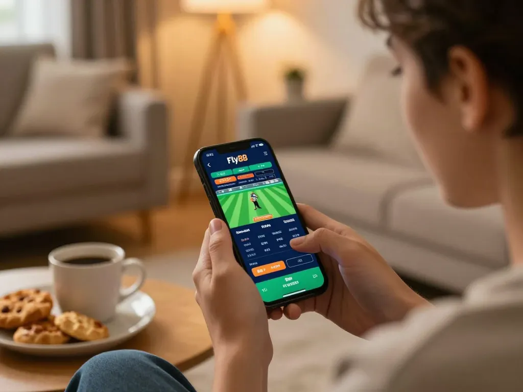 Engaging with the Fly88 app for sports betting, showcasing a modern online casino experience.