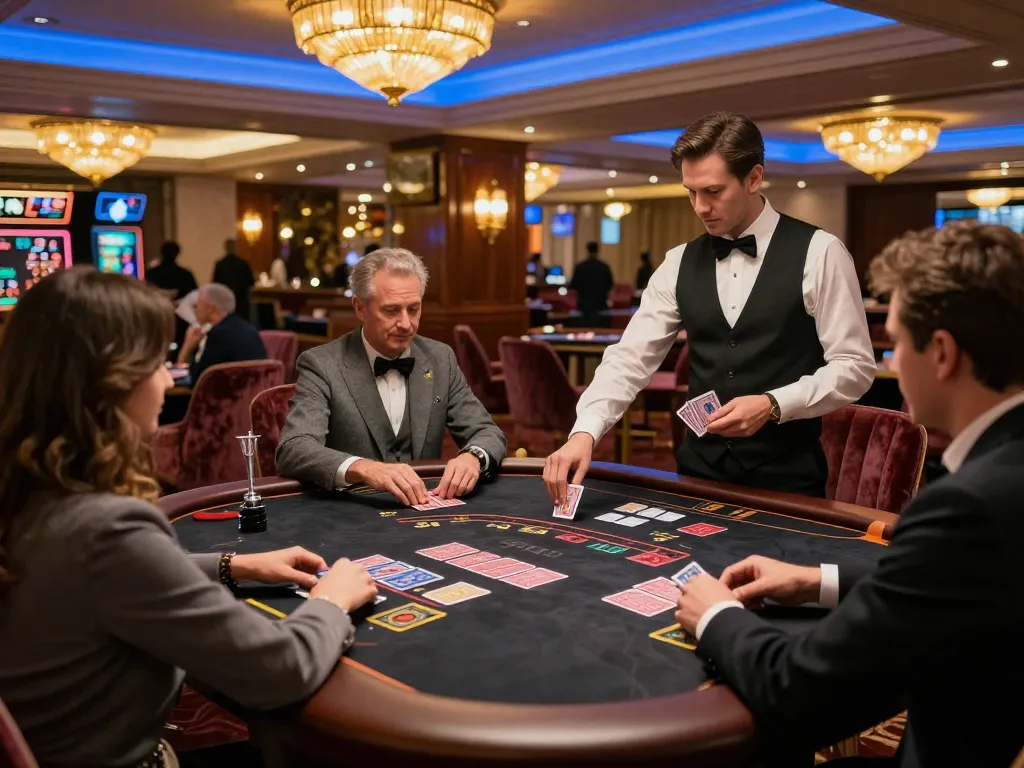 LC88 players enjoying a blackjack game in a luxurious casino setting with vibrant atmosphere