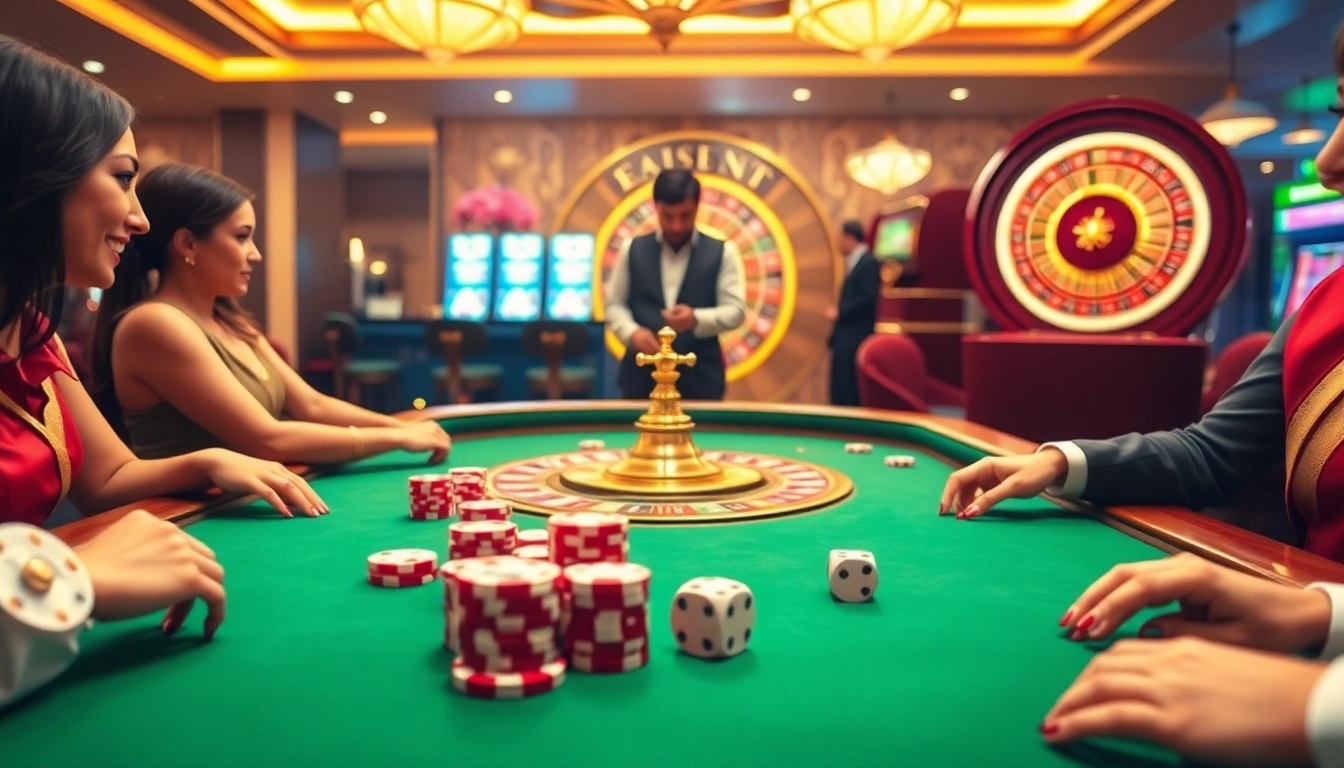 Experience thrilling gameplay at Fi88.com with poker and roulette excitement in a luxurious casino setting.