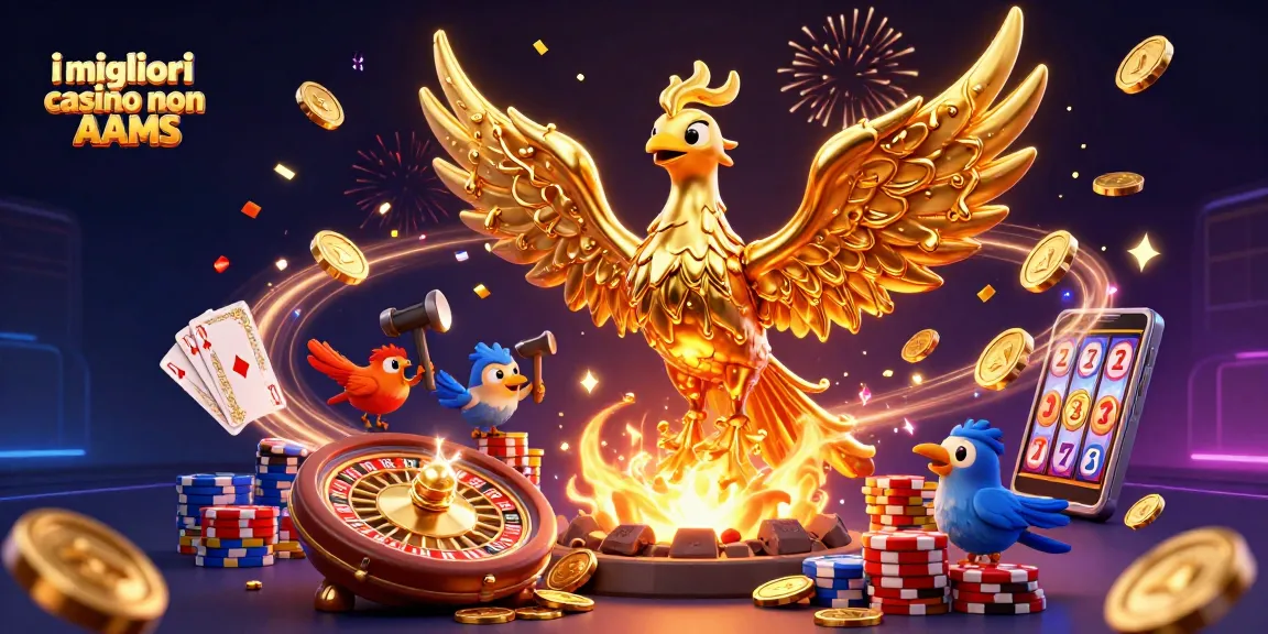 Vivi i migliori casino non AAMS con una scena vibrante di un fenice dorata e animali da fabbro mentre celebrano con getti di oro.