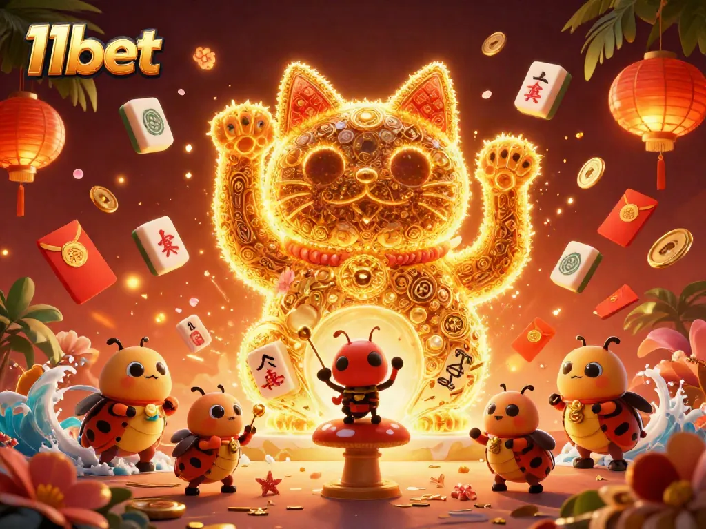 Experience thrilling fun at 11bet with a vibrant lucky cat and dynamic casino symbols.