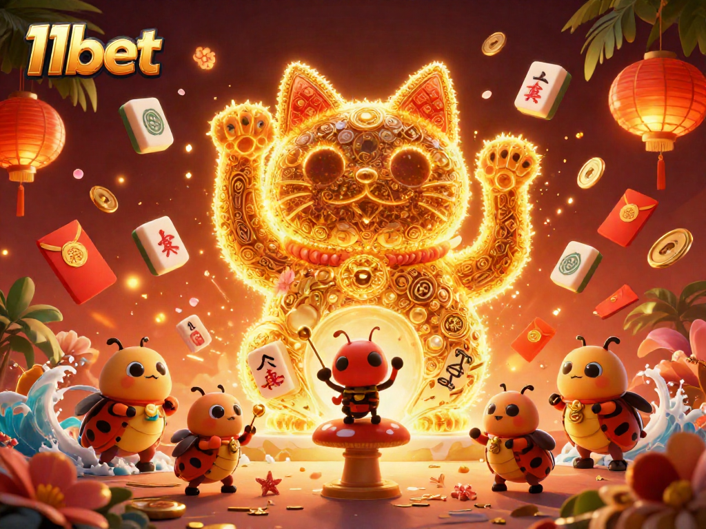 Experience thrilling fun at 11bet with a vibrant lucky cat and dynamic casino symbols.