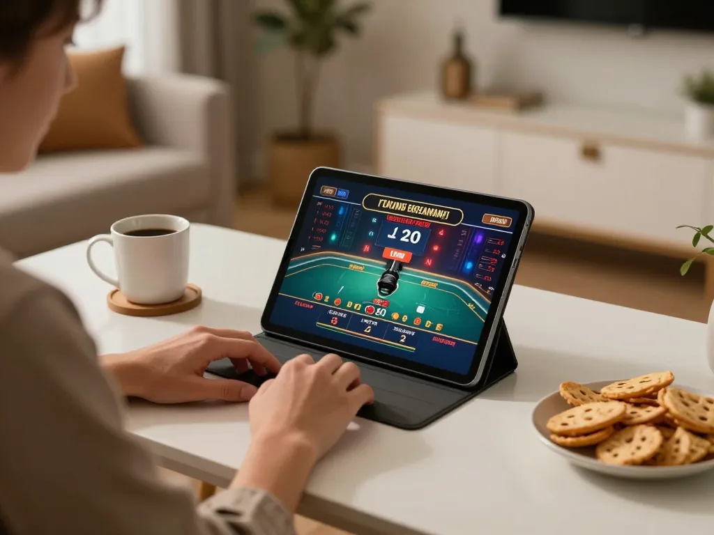 SUNWIN user enjoying live dealer game in a cozy, high-tech home gaming setup.