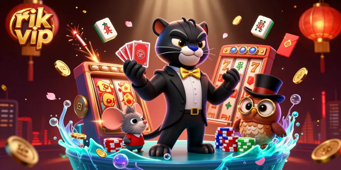 Join the excitement at rik vip where a stylish panther, an owl, and a lucky mouse deal cards and play!