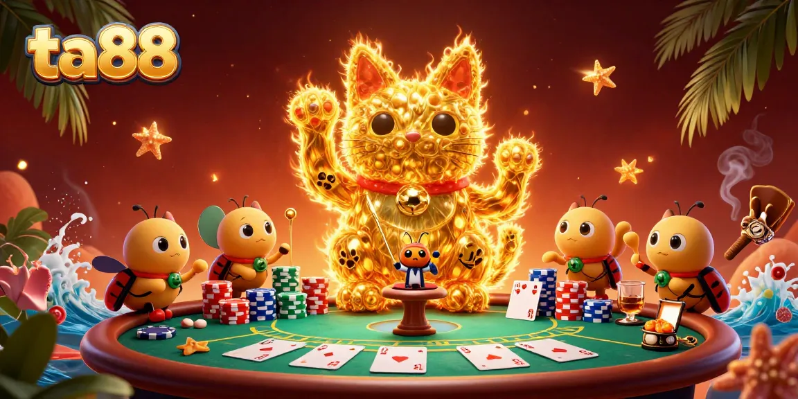 Experience thrilling poker action at ta88 with a vibrant lucky cat and dynamic casino elements.