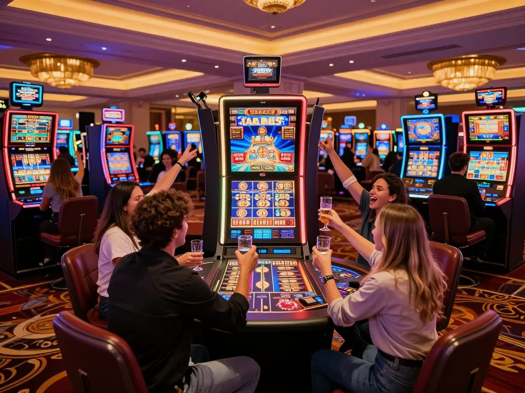 Players enjoying vibrant slots at cm88-vn casino with exciting atmosphere and lights