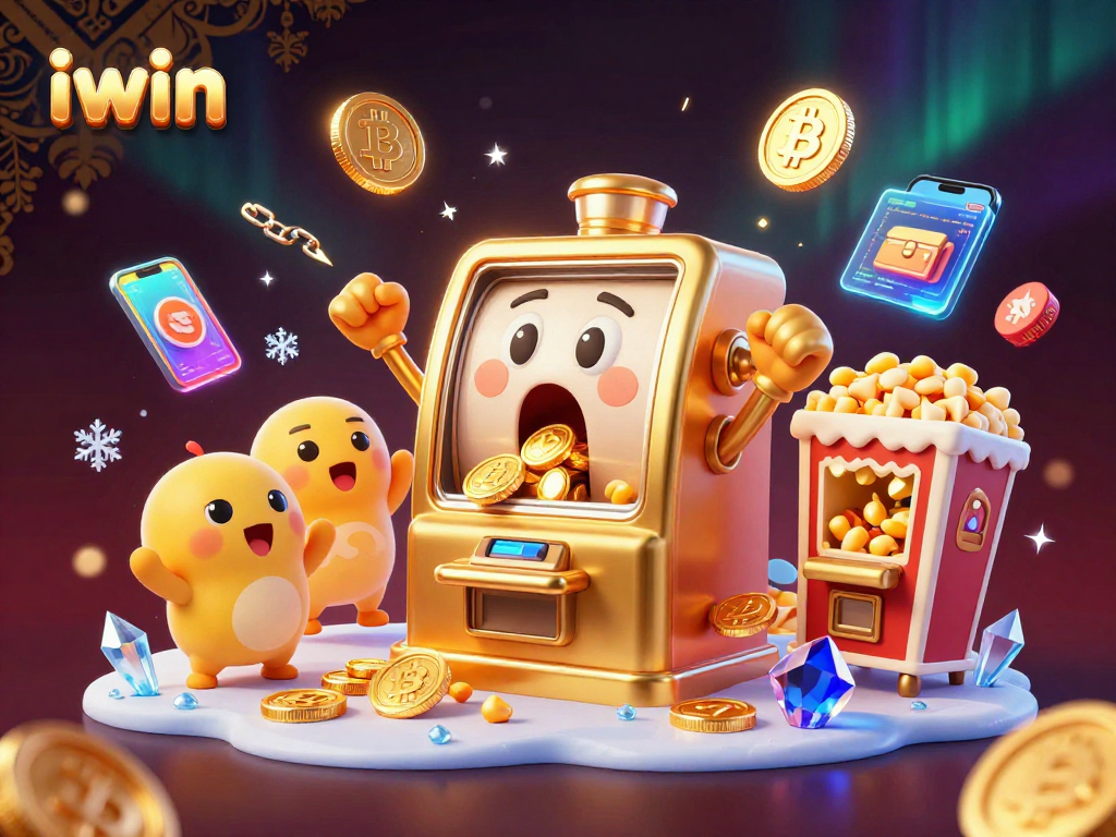 iwin’s golden slot machine celebrates a jackpot with exciting crypto elements surrounding it.