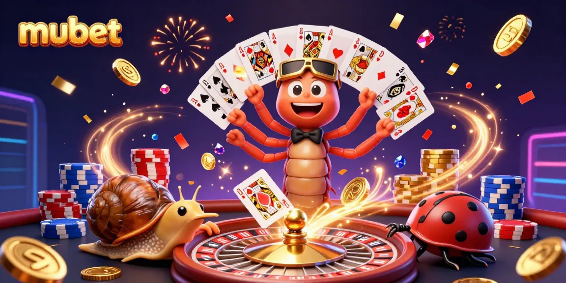 Experience thrilling wins at mubet with engaging 3D casino illustration showcasing lively characters and vibrant gameplay elements.