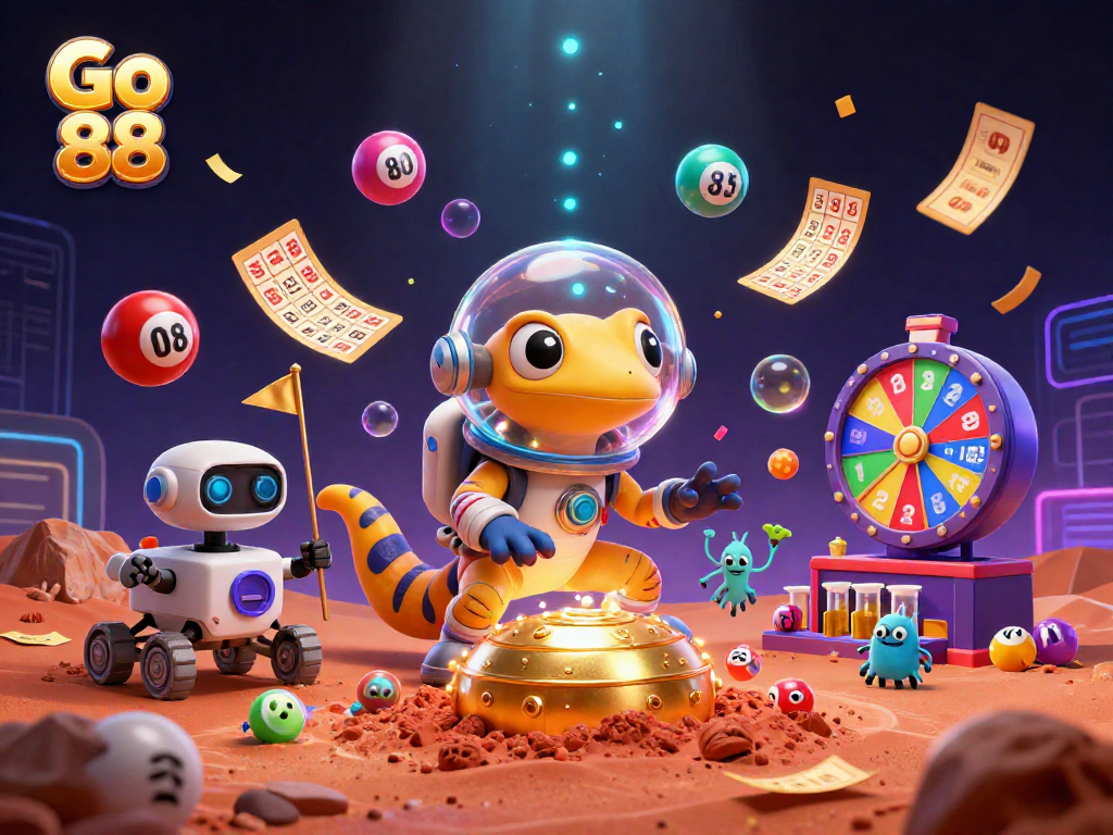 Experience exhilarating wins at Go 88 with vibrant lottery balls and animated casino treasures.