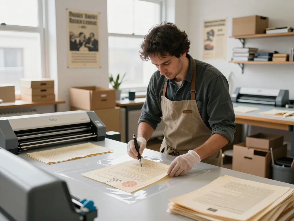 Bóc ép plastic technique showcasing a technician skillfully restoring documents without damage.