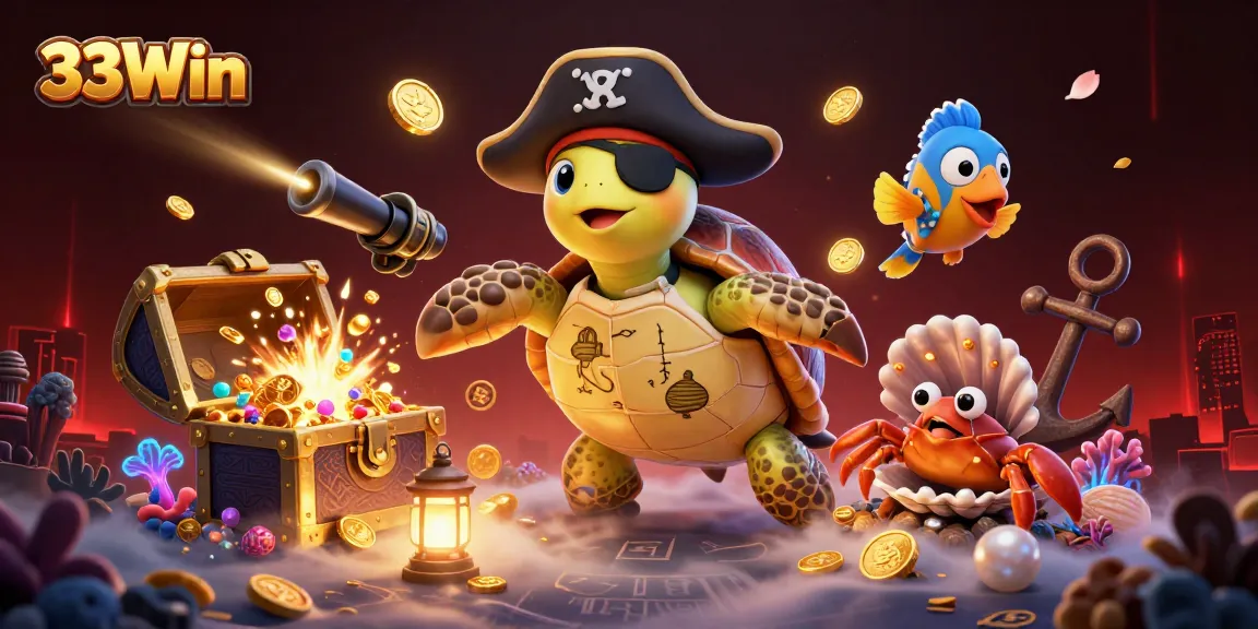 Engage in thrilling underwater adventures with 33Win's vibrant characters amidst treasure.