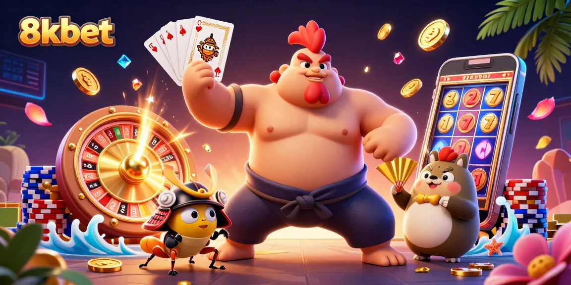 8xbet promotes exciting gaming moments with a dynamic casino scene filled with vibrant elements.