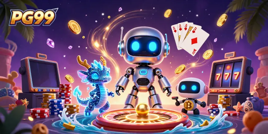 Win big with PG99 at an exciting casino adventure featuring vibrant 3D characters and elements.