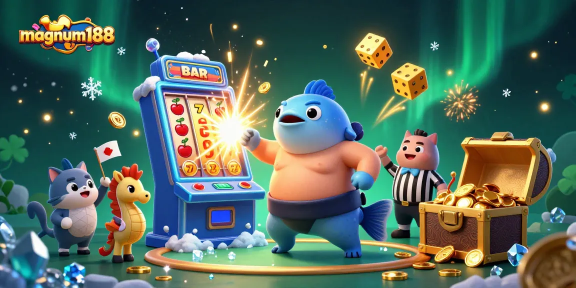 Engage with the thrilling magnum188 casino experience featuring a dynamic underwater casino scene with vibrant characters.