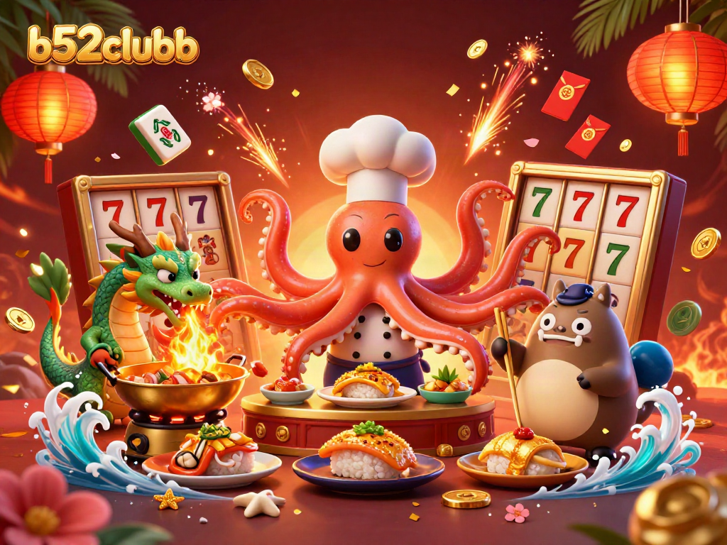 Engage with b52clubb's vibrant 3D casino scene featuring dynamic characters and lively game elements.