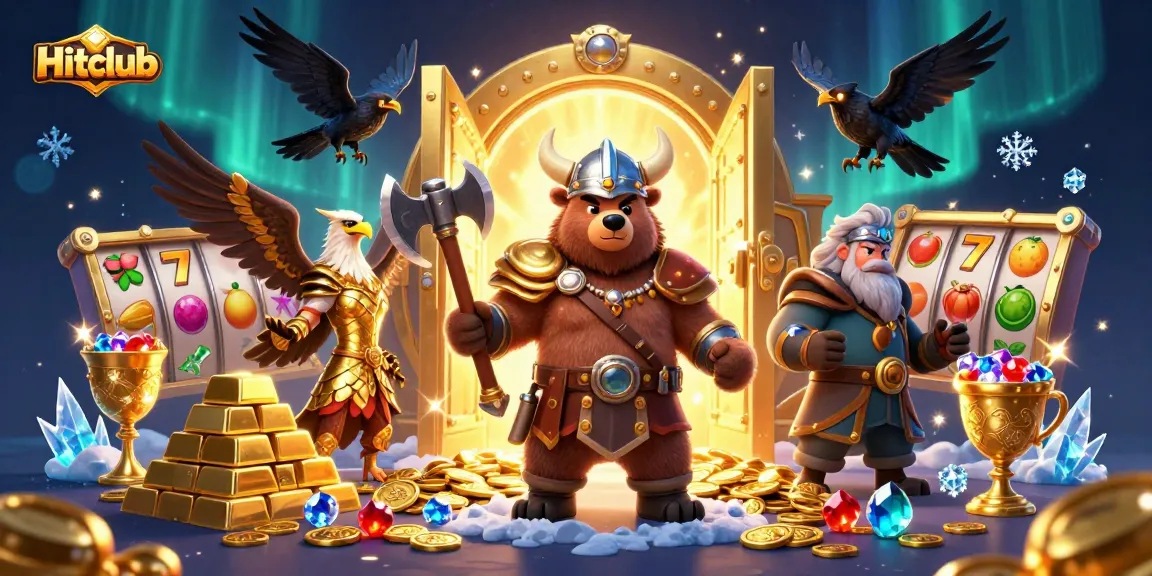 Engage with Hitclub's thrilling 3D casino adventure featuring a Viking bear and Valkyrie eagle.
