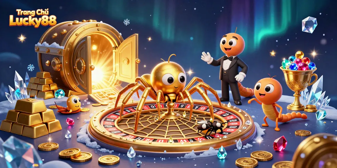 Experience winning possibilities with Trang Chủ Lucky88 as a golden spider spins a roulette web.