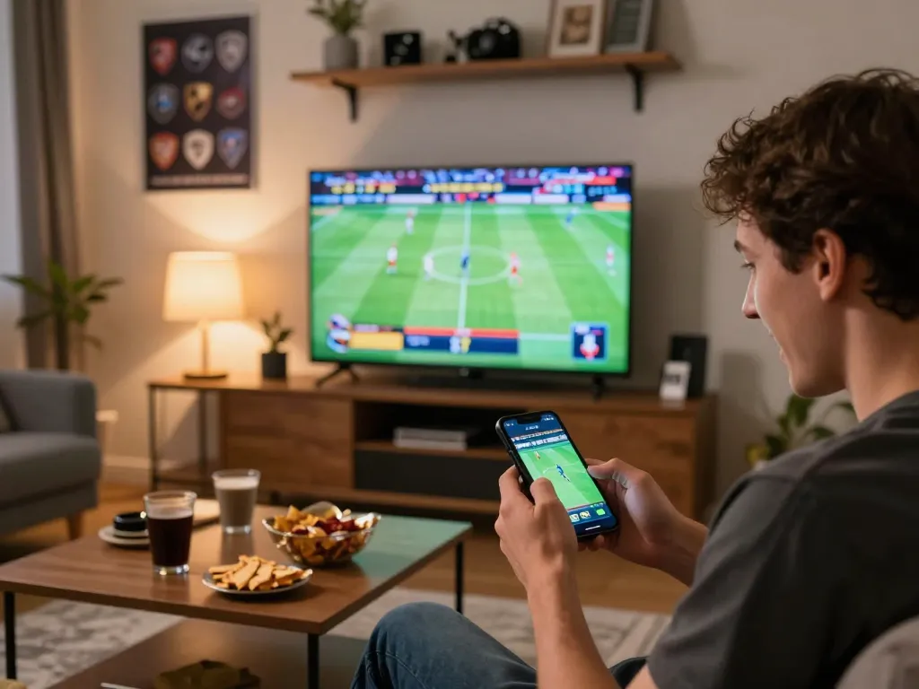 Excited sports betting moment with 789 on smartphone amidst live action.