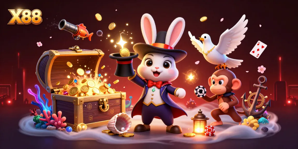 X88 ignites excitement with 3D characters generating wealth through thrilling casino magic!