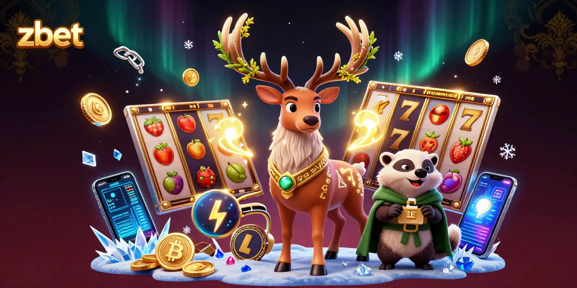 Experience zbet gaming with vibrant slot reels and crypto elements in a rich 3D illustration.